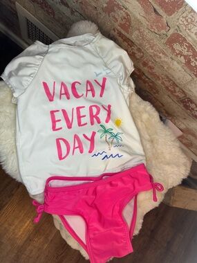 Old Navy White Rash Guard with Hot Pink Bikini Bottoms - Vacay Every Day